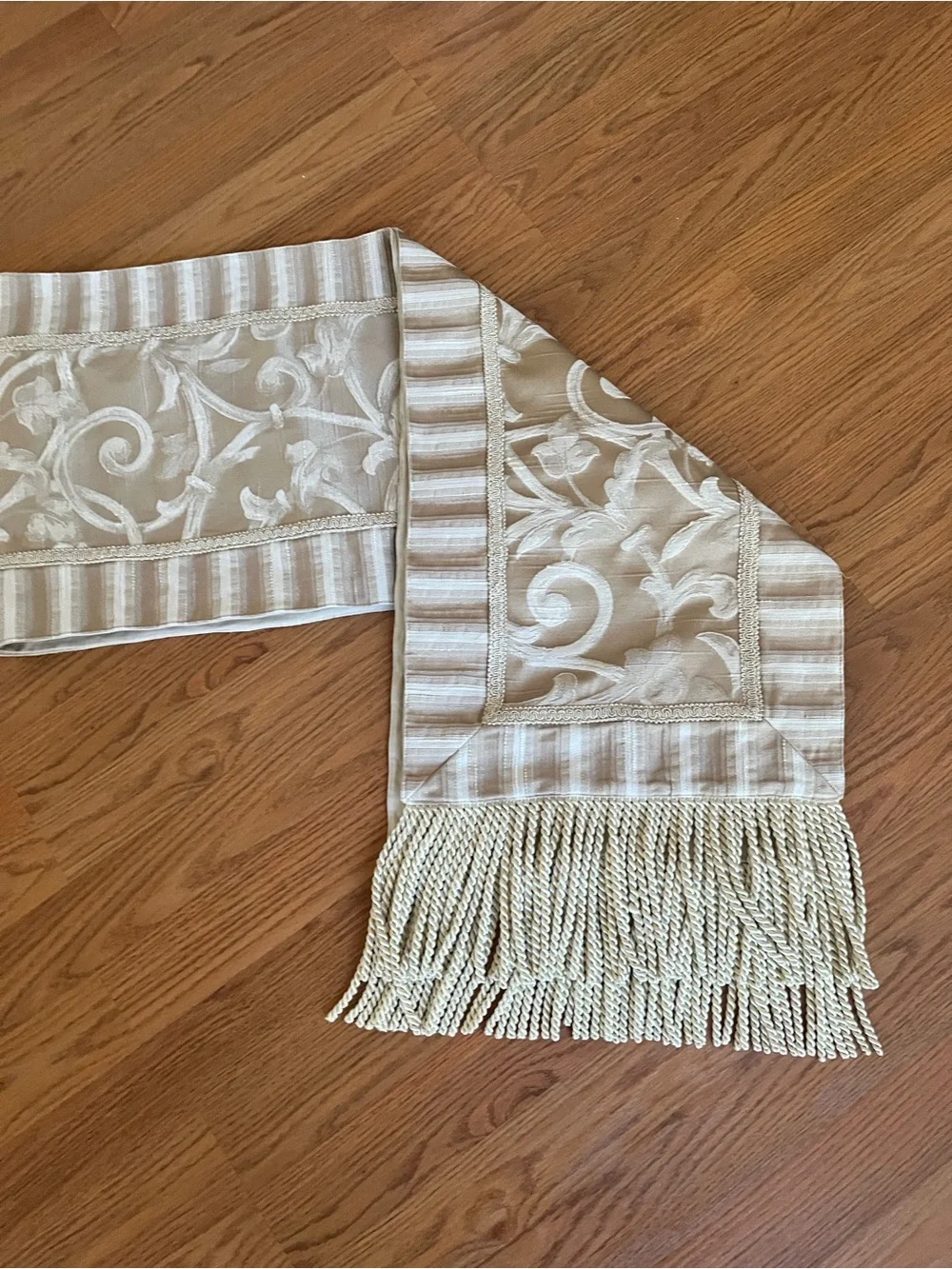 Damask table runner fringe edge design 13” x 80”